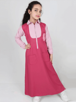 مريول ابتدائي فخم شتوي مدرسي وردي اللون- كود 467