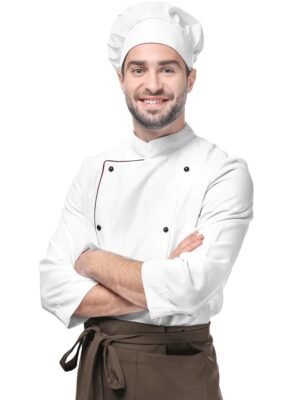 بدلة طباخ شيف عملية باللون الأبيض