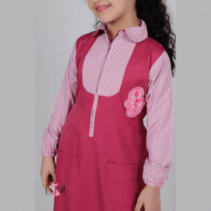 مريول ابتدائي فخم شتوي مدرسي وردي اللون- كود 467