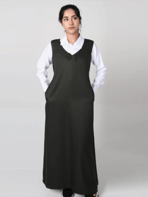 زي مريول متوسط زيتي مع فيونكة بتصميم أنيق