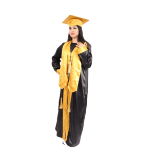 زي تخرج اسود مميز للكبار مع شرائط وأساور ذهبية