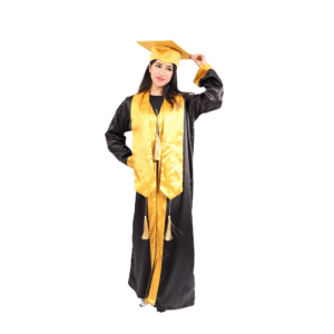 زي تخرج اسود مميز للكبار مع شرائط وأساور ذهبية